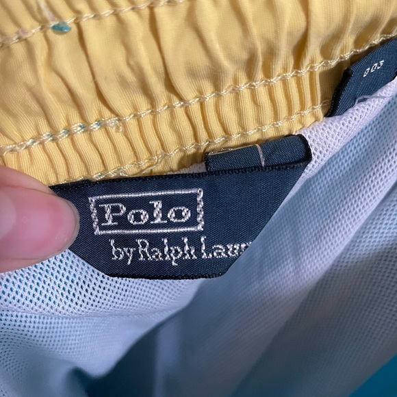 Vintage Polo Ralph Lauren Size L Blue Swim Trunks Yellow Polo Pony Logo - Picture 9 of 11